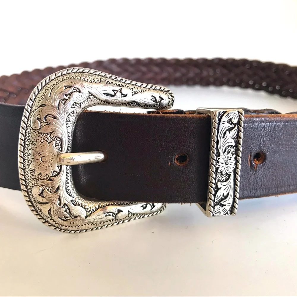 Vintage 90’s Brown Leather Braided Belt (M)